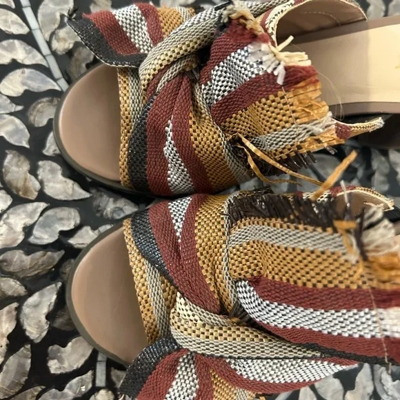 Bohemian woven fabric slides heels open toe mule Nine West Boho Earthy - Picture 5 of 7